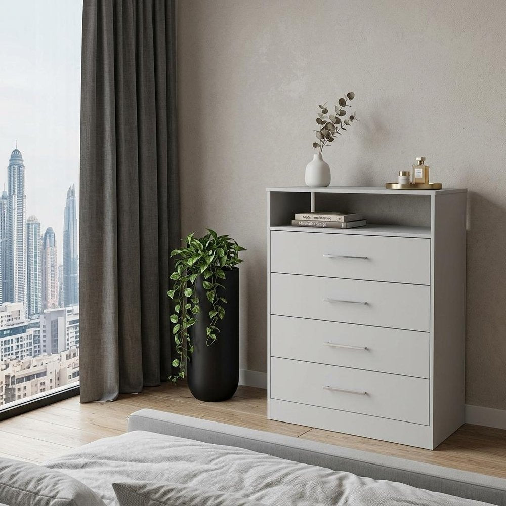 31" Black Wood Four Drawer Dresser