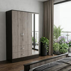 71" Brown And Black Wood Mirrored Three Door Two Drawer Combo Dresser