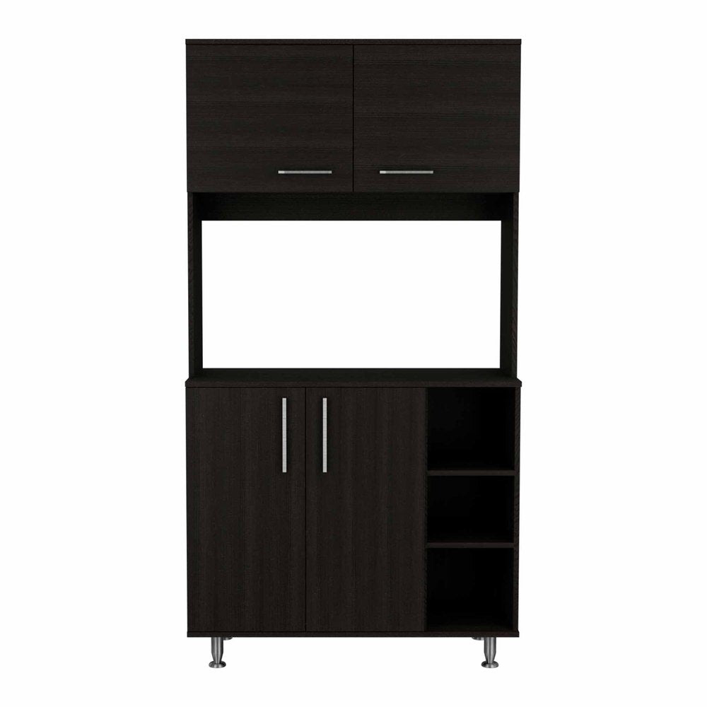 71" Black Wood Four Door Pantry Or Storage Closet