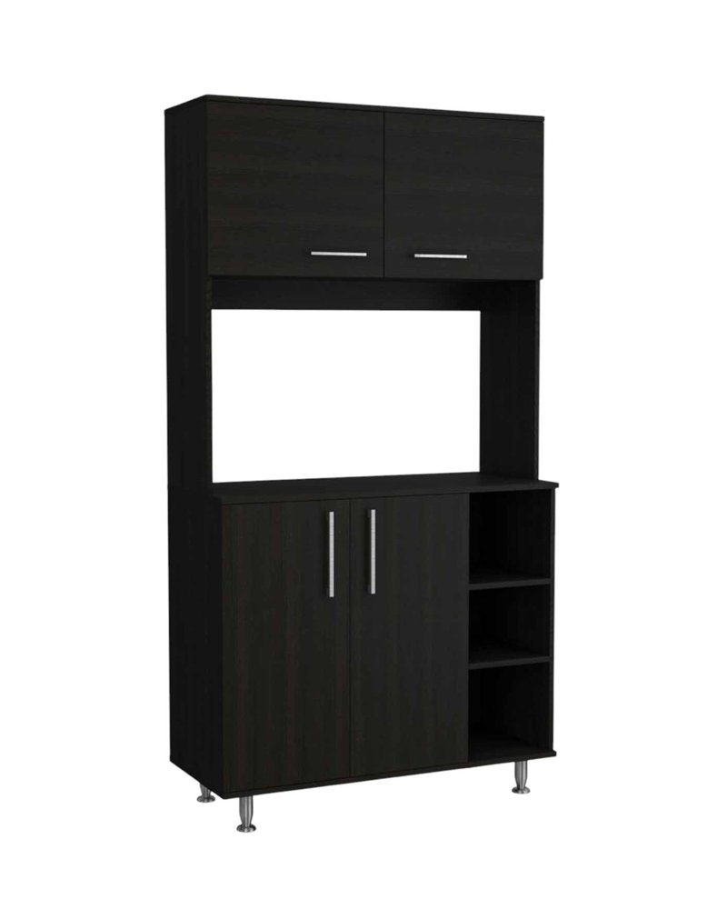 71" Black Wood Four Door Pantry Or Storage Closet