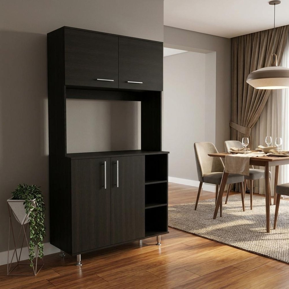 71" Black Wood Four Door Pantry Or Storage Closet