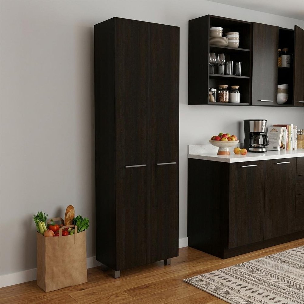 79" Black Wood Pantry Or Storage Closet