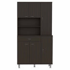 67" Black Wood Seven Door Pantry Or Storage Closet