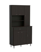 67" Black Wood Seven Door Pantry Or Storage Closet