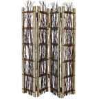 64" Brown Solid Wood Panel Screen Room Divider