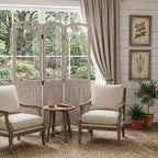 68" Beige Metal And Wood Folding Three Panel Screen Room Divider