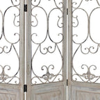 68" Beige Metal And Wood Folding Three Panel Screen Room Divider