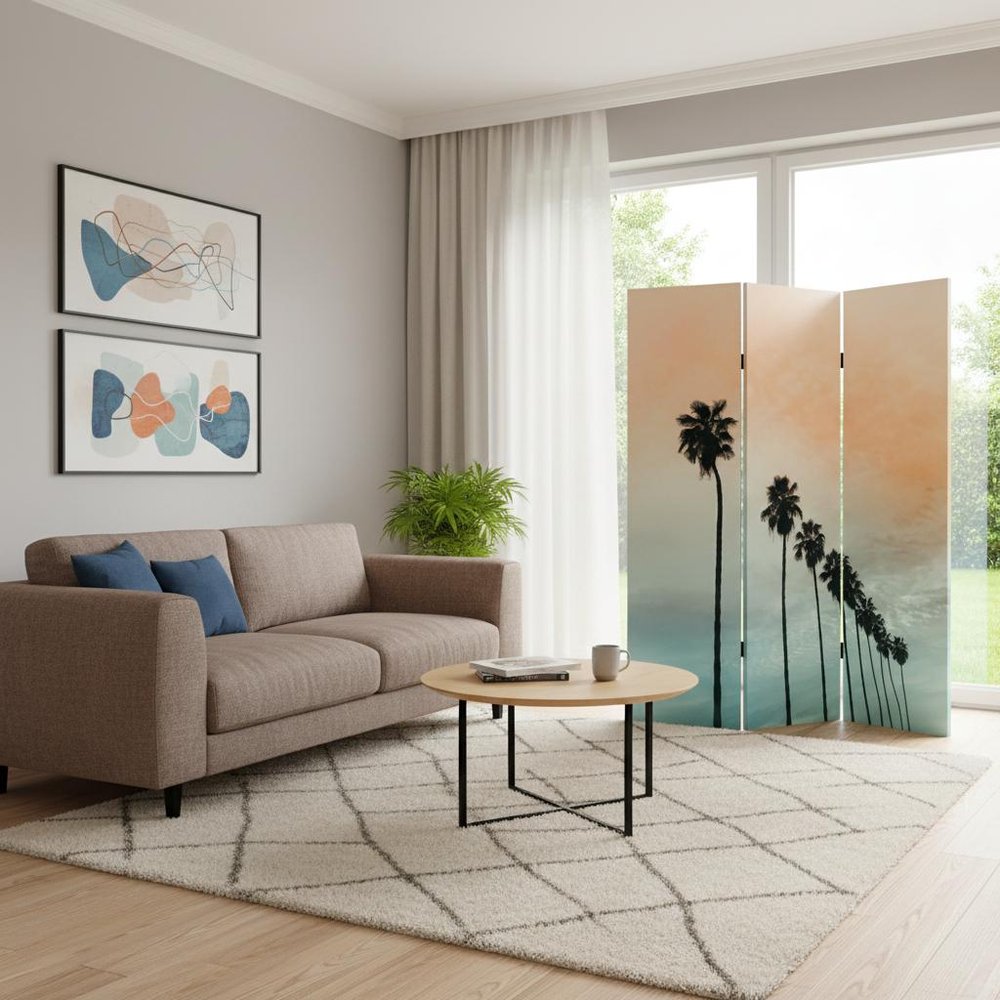 72" Light Green Folding Three Panel Screen Room Divider