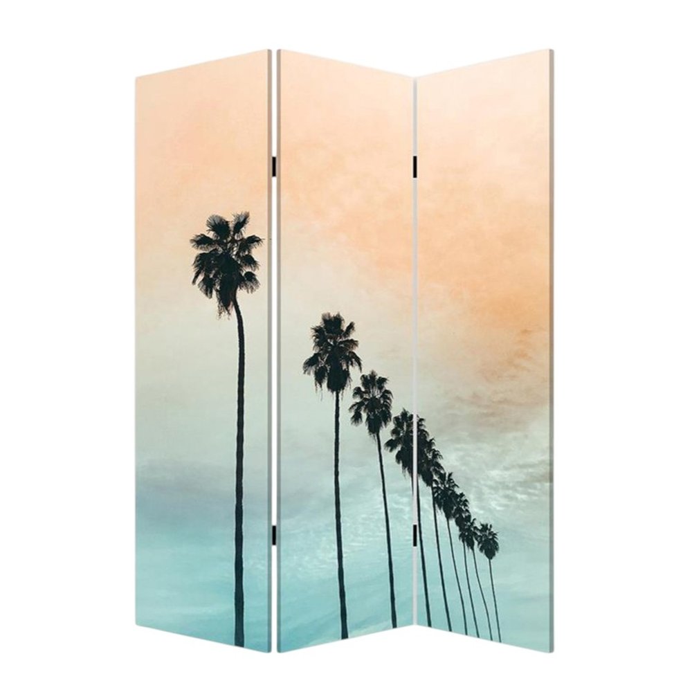 72" Light Green Folding Three Panel Screen Room Divider