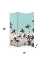 72" Light Green Folding Three Panel Screen Room Divider