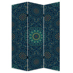 Blue Boho Mandala Three Panel Room Divider Screen