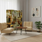 72" Brown Folding Three Panel Screen Room Divider
