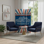 72" Blue And White Folding Three Panel Screen Room Divider