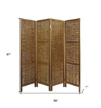 67" Brown Folding Four Panel Screen Room Divider