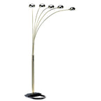 84" Gold Five Light Arc Floor Lamp With Brass Metal Dome Shade