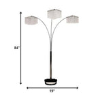 84" Silver Metal Three Light Arched Floor Lamp With Clear Crystal Square Shade