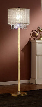 65" Gold And White Novelty Floor Lamp With White Fabric Drum Shade