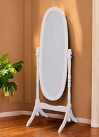 59" Natural Wood Oval Freestanding Tilting Framed Cheval Mirror