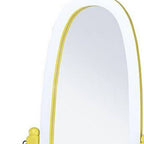 59" Purple And White Wood Freestanding Oval Framed Cheval Mirror