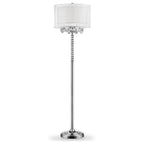 63" Silver Three Light Candelabra Floor Lamp With White Fabric Drum Shade
