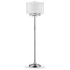 63" Silver Three Light Candelabra Floor Lamp With White Fabric Drum Shade
