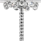 63" Silver Three Light Candelabra Floor Lamp With White Fabric Drum Shade