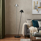 48" Black And Silver Two Light LED Novelty Floor Lamp With Black And Silver Metal Empire Shade