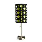 33" Silver Metal Mod Table Lamp With Black And Green Drum Shade