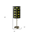 33" Silver Metal Mod Table Lamp With Black And Green Drum Shade
