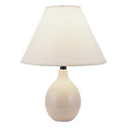 14" Beige Gourd Bedside Lamp With Drum Shade