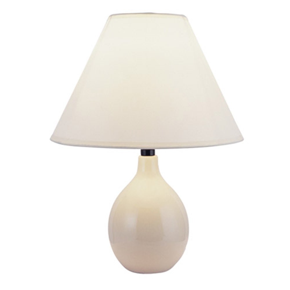 14" Beige Gourd Bedside Lamp With Drum Shade