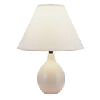 14" Beige Gourd Bedside Lamp With Drum Shade