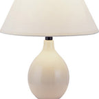 14" Beige Gourd Bedside Lamp With Drum Shade