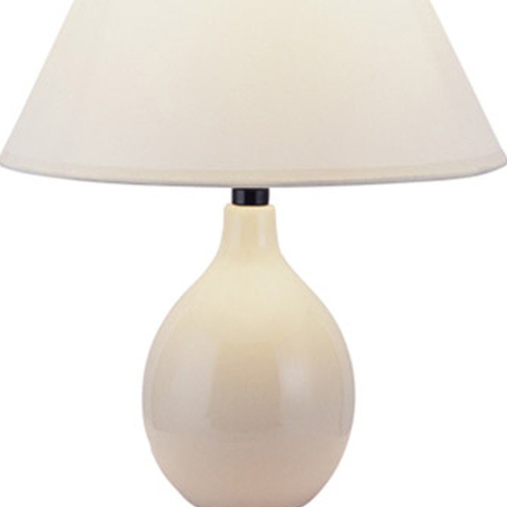 14" Beige Gourd Bedside Lamp With Drum Shade