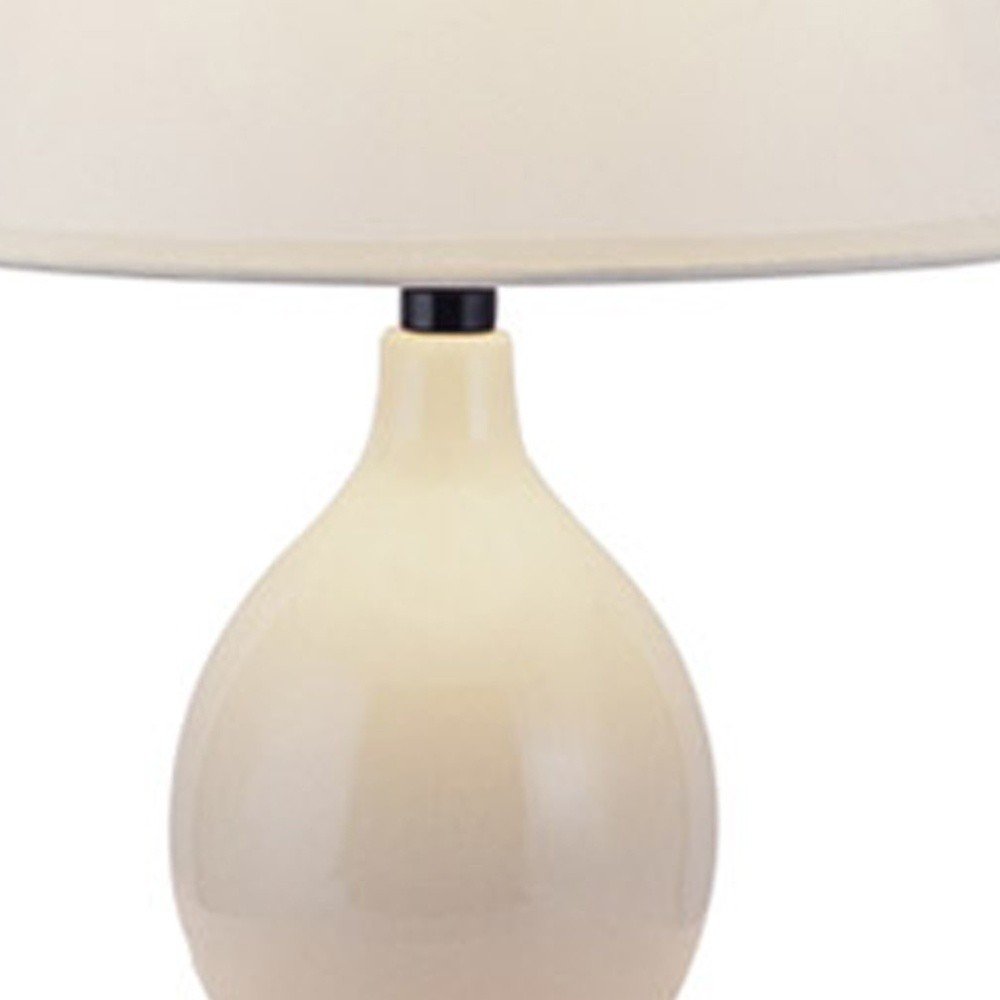 14" Beige Gourd Bedside Lamp With Drum Shade
