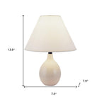 14" Beige Gourd Bedside Lamp With Drum Shade