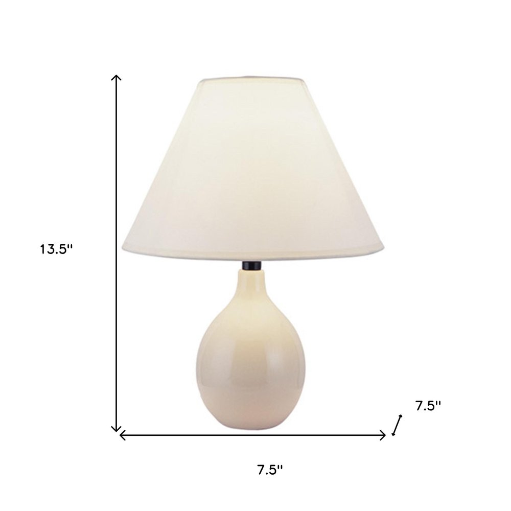 14" Beige Gourd Bedside Lamp With Drum Shade