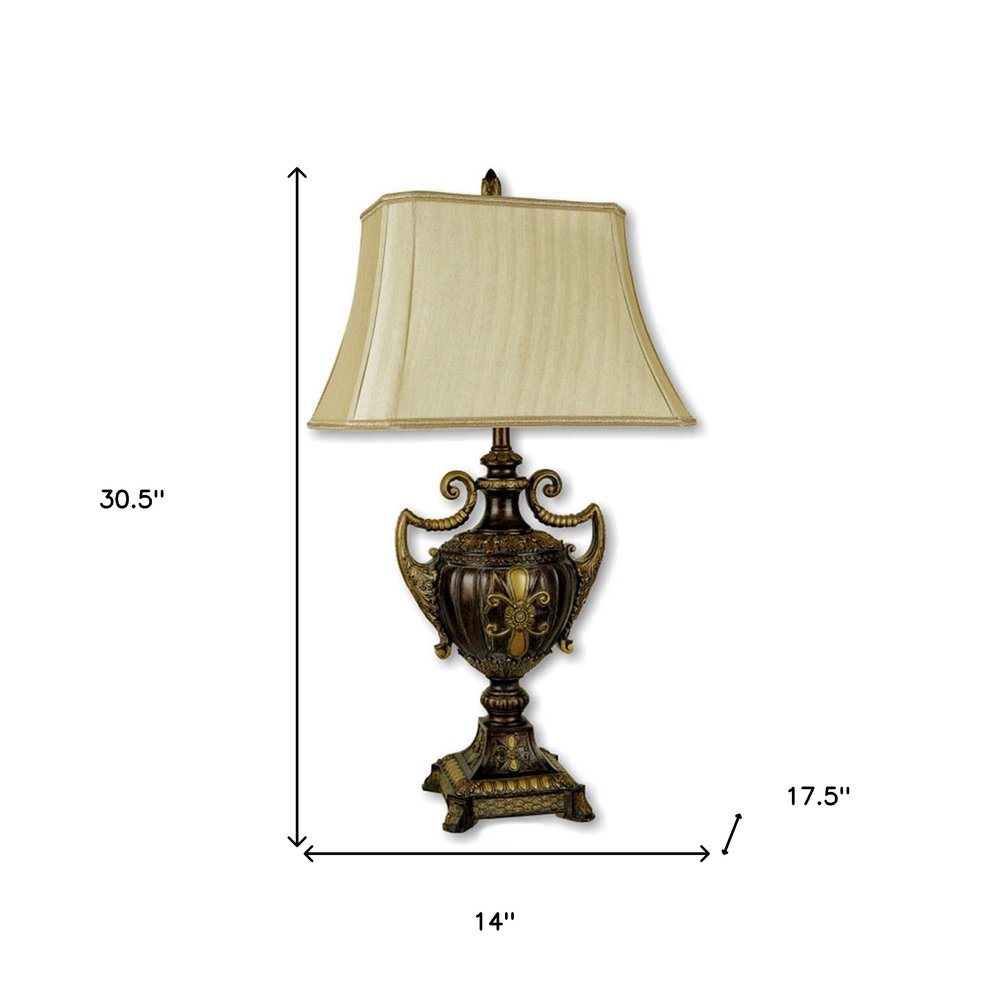 31" Gold Bedside Lamp With Bell Shade