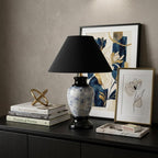13" Black Ceramic Bedside Table Lamp With Black Shade