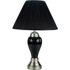 27" Black and Silver Ceramic Urn Table Lamp With Black Empire Shade