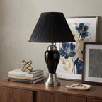 27" Black and Silver Ceramic Urn Table Lamp With Black Empire Shade