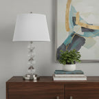 29" Silver Metal Table Lamp With White Classic Empire Shade