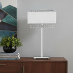 28" Silver Table Lamp With Faux Crystals and White Rectangle Shade
