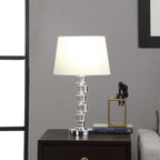 20" Silver Crystal Stacked Geo Cubes Table Lamp With White Classic Empire Shade