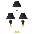 Set of Three 64" Black Urn Bedside Lamps With Empire Shades