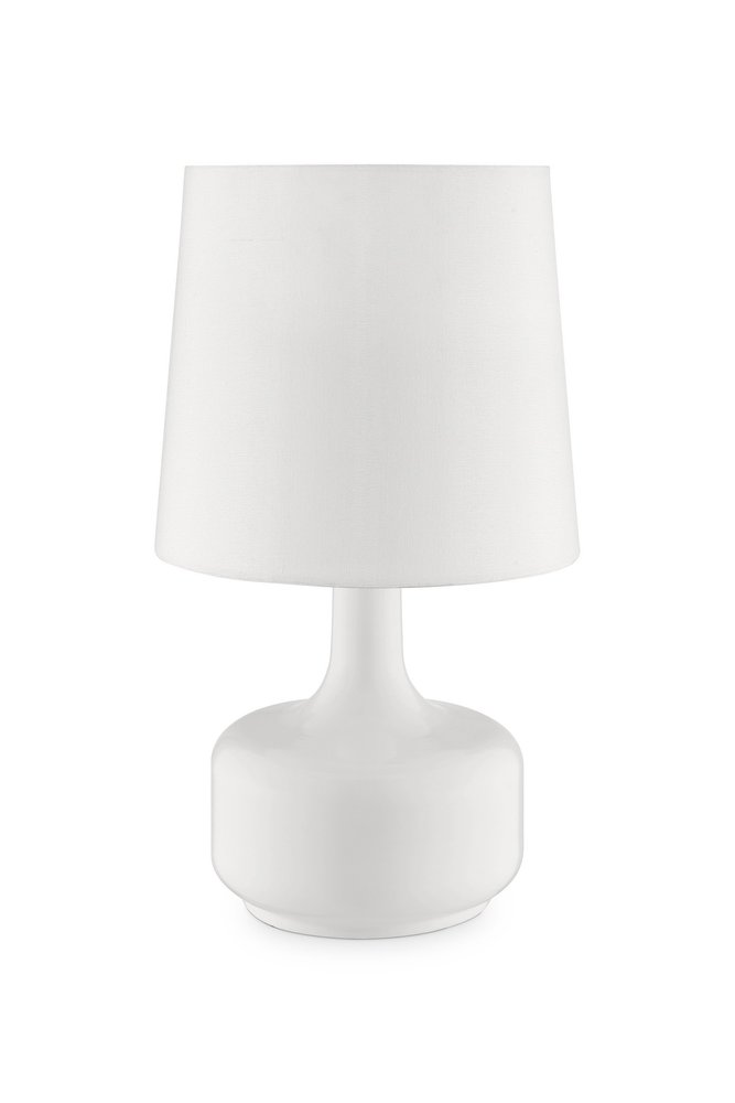 17" White Metal Bedside Table Lamp With Off-White Shade
