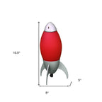 11" Red And Silver Acrylic And Metal Rocket Shaped Bedside Lamp