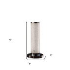 13” Modern White Sand Crystal And Steel Table Lamp