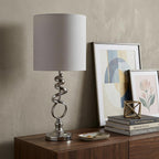 22" Nickel Bedside Table Lamp With Off White Drum Shade