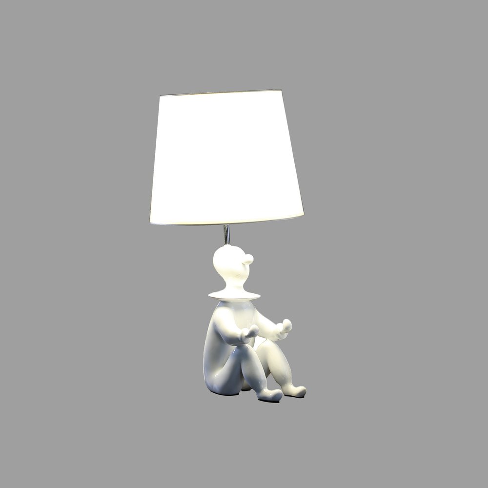 21" White Novelty Clown Table Lamp With White Empire Shade
